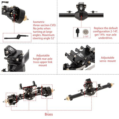 MEUS Racing Isokinetic 3-Section CVD Front and Rear Axles Maximum Steering Angle 52° Wider +5MM for Axial SCX24 Deadbolt C10 JLU Gladiator Bronco 1/24 RC Crawler Upgrade (Front and Rear- Black) - color: Front and Rear- Black