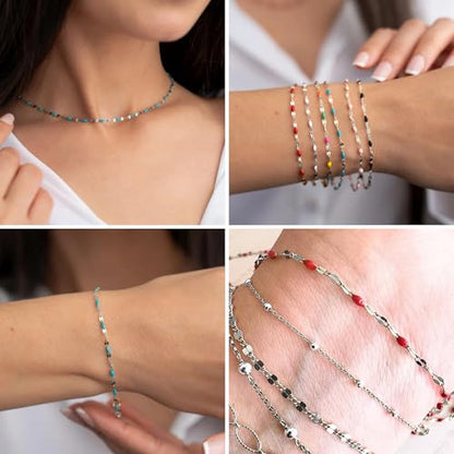 16.5FT Stainless Steel Enamel Chain 2MM Enamel Lip Chain for Jewelry Making - color: stainless steel(pink)