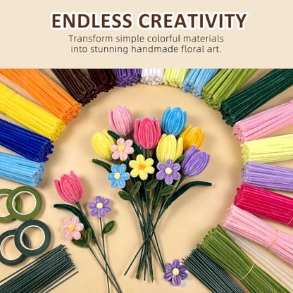 3050 Pcs Pipe Cleaner Flower Kit, Complete DIY Flower Bouquet Making Kit, - color: Colour3000