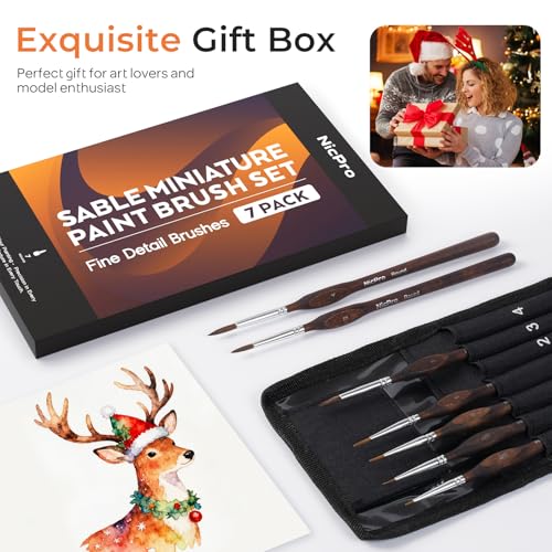 Nicpro 7pcs Kolinsky Sable Miniature Paint Brushes with Cloth Roll - size: 7 PCS (brown)