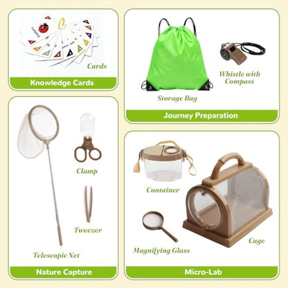 9Pcs Kids Explorer Kit Bug Catching Kit with Magnifying Glass