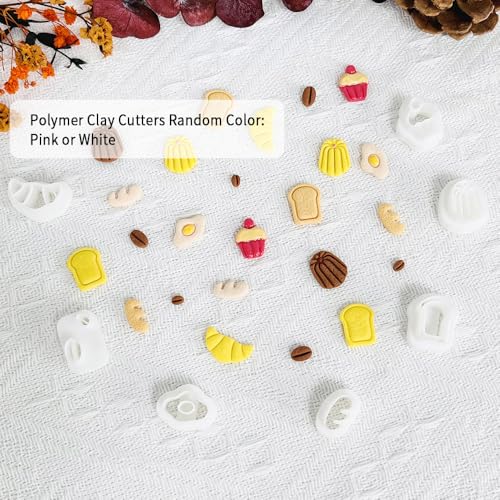 Xaekicr Breakfast Food Polymer Clay Cutters Set – 7pcs Bread Cupcake Egg Coffee Designs Clay Cutters for Polymer Clay Jewelry Making – Cute Clay Molds and Clay Tools for Mini Food Earrings - color: B color
