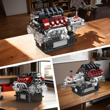 Mould King V8 Engine Building Kit, Build Your Own Engine Model Kit that Runs, STEM Engineering & Physical Science Experiment Set with Battery & Motor, Car Engine for Age 14+/Adult(787 Pcs)