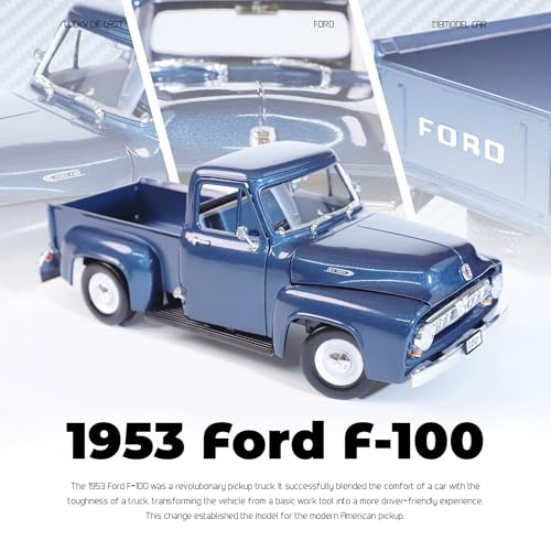 1953 Ford F-100 Pickup Truck 1/18 Scale Die-Cast Metal Model Alloy Collection Cars with Display Case, with Opening Doors, for Kids Men and Teens Dad 14+ Year - color: Gloss Medium Blue