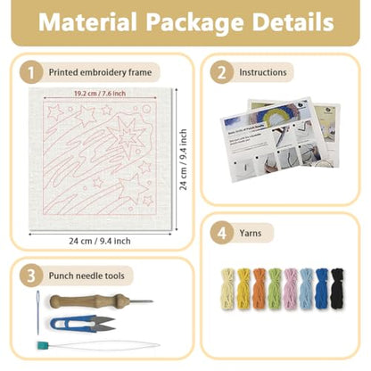 DOODLREAM Shooting Star DIY Punch Needle Embroidery Kit for Adult Beginner, 9.4" Starry Sky Punch Stitching Craft Set for Starter with Frame,Fabric Pattern,Threader, Yarn, Pinch Needle - color: Shooting Star
