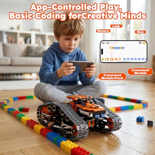 HPROMOT 2 in 1 STEM Crawler Robot Building Kit, App & 2.4G Remote Control Transformable Tracked Vehicle Coding Technic Blocks, Educational Engineering Science Gift for Boys Girls Ages 8-14 - color: H1004