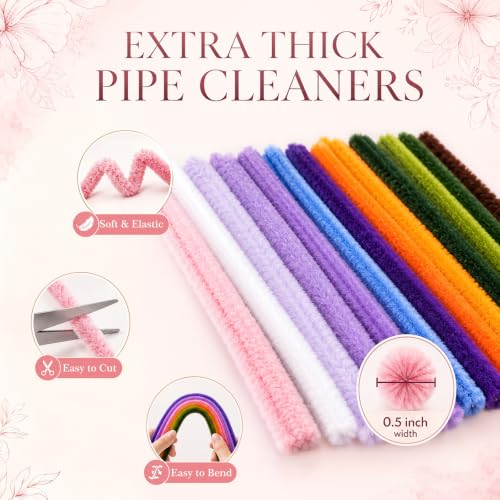 YYAWWNE 800 PCS Pipe Cleaners Flower Kit, 13 Colors Chenille Stem, with Handle, Packaging Paper and Ribbon Decoration and Instruction, DIY Bouquet Art Supplies, Art and Craft Supplies