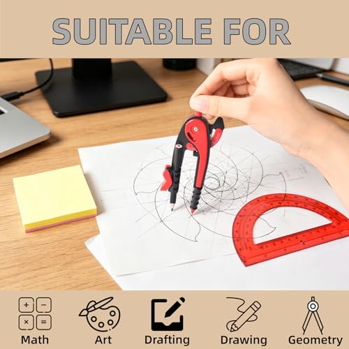 Unjoo Compass for Geometry Set, 6 Inch Protractor, Clear Plastic (Pink) - color: Pink