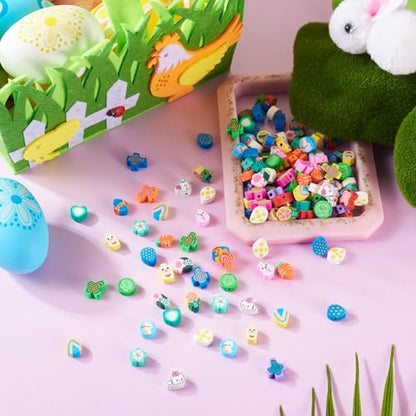 Elecrelive 200Pcs Easter Polymer Clay Beads Rabbit Carrot Cross Heart Easter Egg Beads Charms Spring Polymer Clay Accessories for DIY Bracelet Necklace Bracelet Earring Jewelry - color: Mix Colors, Easter