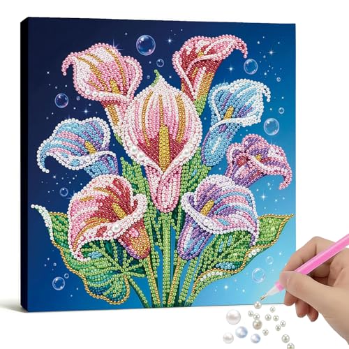 Xylzzuit Pearl Painting Kit with Frame All Inclusive 9.84x9.84IN DIY Gemstone Diamond Art Craft Supplies for Adults Beginners Craft Lovers Living Room Wall Desktop Decor Gift (Flower) - color: Flower