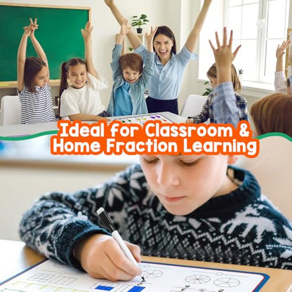 Aizweb 12 Pack Fraction Manipulatives Dry Erase Board,12"x9" Fraction Number Line Bars,Math Manipulatives Fraction Games Flash Cards for 4th-8th Grade Kids,Homeschool Classroom Teaching Supplies