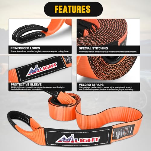Nilight Offroad Recovery Kit 3" x8' Tow Strap Pulley Anti-Theft D-Shackles - color: 8ft Tow Strap +D-Ring Shackle +Block