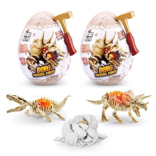 Robo Alive Mini Dino Fossil Find (2 Pack, Mosasaur & Triceratops) by ZURU Boys 5+ Dig and Discover, STEM, Excavate Prehistoric Fossils, Educational Toys, Great Science Kit Gift for Girls and Boy - color: Mosasaur+triceratops