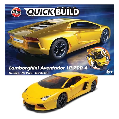 Airfix J6026 Quickbuild Plastic Model Car Kits - Lamborghini Aventador - Yellow - Easy Assembly Snap Together Model Kit, for Adults & Kids to Build, Sports, Building Toys Set