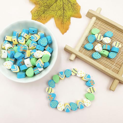 100Pcs Egg Handmade Polymer Clay Beads, 10mm Easter Egg Polymer Clay Spacer Beads for Women Jewelry Making DIY Charms Bracelet Necklace Hair Clip Accessories Handmade Craft - color: egg