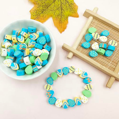 100Pcs Egg Handmade Polymer Clay Beads, 10mm Easter Egg Polymer Clay Spacer Beads for Women Jewelry Making DIY Charms Bracelet Necklace Hair Clip Accessories Handmade Craft - color: egg