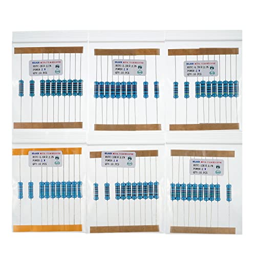 BOJACK 300 Pcs 30 Values Resistor Kit 1 Ohm - 1M Ohm with 1% 2W Metal Film Resistors Assortment - size: 2 W
