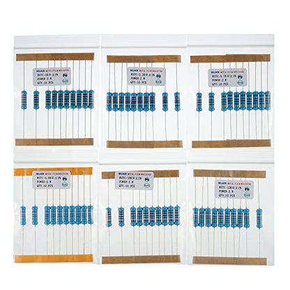 BOJACK 300 Pcs 30 Values Resistor Kit 1 Ohm - 1M Ohm with 1% 2W Metal Film Resistors Assortment - size: 2 W