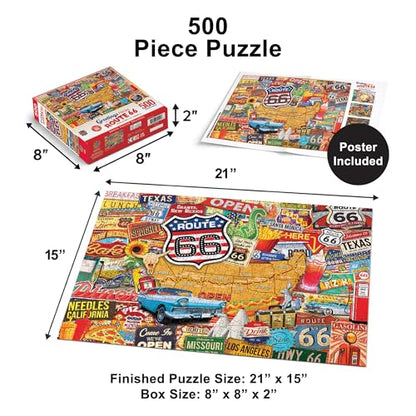 Masterpieces 500 Piece Jigsaw Puzzle for Adults, Family, Or Kids - Greetings from Route 66-15"x21" - style: Route 66
