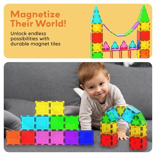 PicassoTiles Magnetic Building Block Magnet Tile Construction Kit for Kids Educational STEM Learning Playboard Pretend Play Toy Stacking Shapes Brain Development Preschool Toddler Activity Set PTE04 - style: 12Pc Square