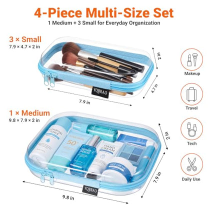 YQBRAO 4-Piece Clear Hard Shell Zipper Case Set, 1M 3S, Blue - color: Blue, size: M+3S