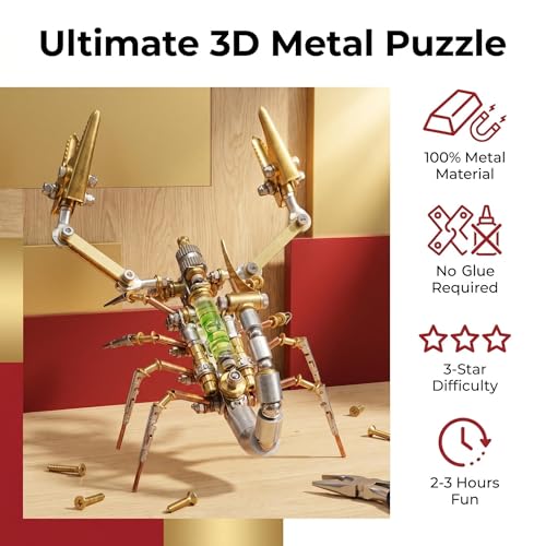 Steampunk Mechanical Scorpion Insect 3D Metal Puzzle 140+ Parts No Glue Screw Assembly DIY Hobby Birthday for Adults Teens 14+(Leveling Scorpion) - style: Leveling Scorpion
