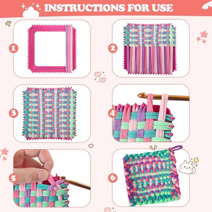 huoszpk Weaving Loom Kit-Includes 2 Pcs 7" Potholder Frame,400 Pcs Weaving Loom Loops,2 Long Crochet Hooks and Bag-Potholder Loom Knitting Kits and Gifts for Beginners, Make 11 Masterpieces