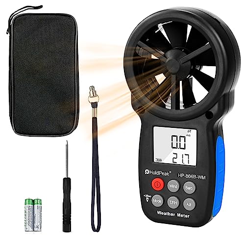 HoldPeak Handheld Anemometer Barometer, Weather Meter for Wind Speed, Temperature, Humidity, Dew Point, Altitude, Barometric Pressure, Wind Chill Measuring, Digital Wind Guage 866B-WM - color: 866B-WM (1 PC)