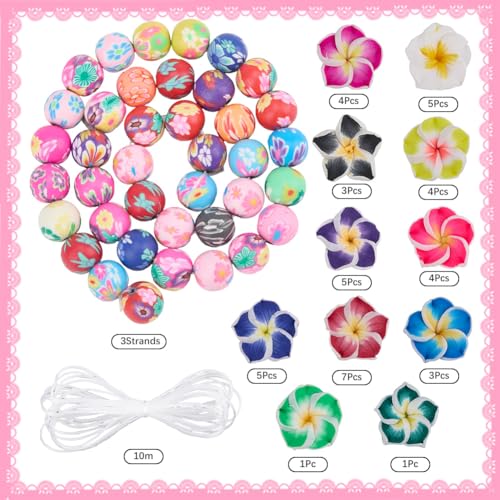 SUNNYCLUE 1 Box About 160Pcs 6 Sets Bracelet Making Kits Plumeria Flower Beads Set 3D Hawaiian Summer Beach Polymer Clay Beads for Bracelets Jewelry Making Kit Supplies Women Adults Starter Beginners - style: Flower 1