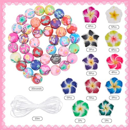 SUNNYCLUE 1 Box About 160Pcs 6 Sets Bracelet Making Kits Plumeria Flower Beads Set 3D Hawaiian Summer Beach Polymer Clay Beads for Bracelets Jewelry Making Kit Supplies Women Adults Starter Beginners - style: Flower 1
