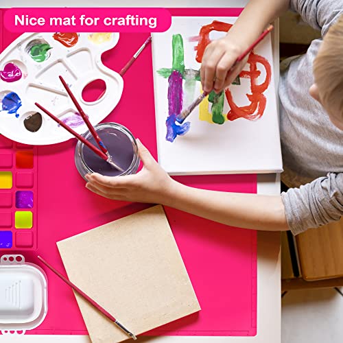 AWOKE Silicone Painting Mat - 20"X16" Silicone Art Mat with 1 Water Cup for Kids - Craft Mat has12 Color Dividers - 2 Paint Dividers (Rose) - color: Rose