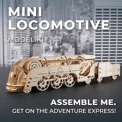 UGEARS Mini Locomotive + V-Express Steam Train with Tender Idea- 3D Wooden Puzzle Model Kits for Adults