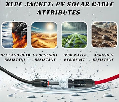 WindyNation 10 Gauge 10 AWG Pair 30 Feet Black + 30 Feet Red PV Photovoltaic Solar Panel Extension Cable Wire Solar Connectors - color: 30 Feet Black + 30 Feet Red, size: 10 AWG Solar Cable
