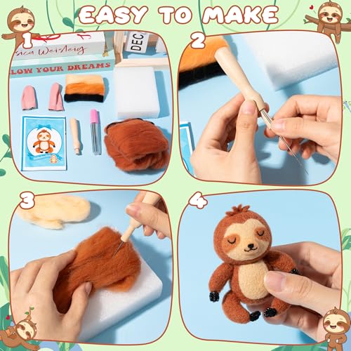 WATINC Needle Felting Starter Kit - Cute Doll Wool Felt Needle Felting Tools Foam Pad, DIY Home Decoration Needle Felting Craft Party Supplies for Beginners - style: Sloth