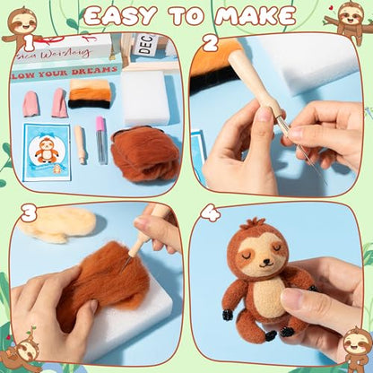 WATINC Needle Felting Starter Kit - Cute Doll Wool Felt Needle Felting Tools Foam Pad, DIY Home Decoration Needle Felting Craft Party Supplies for Beginners - style: Sloth