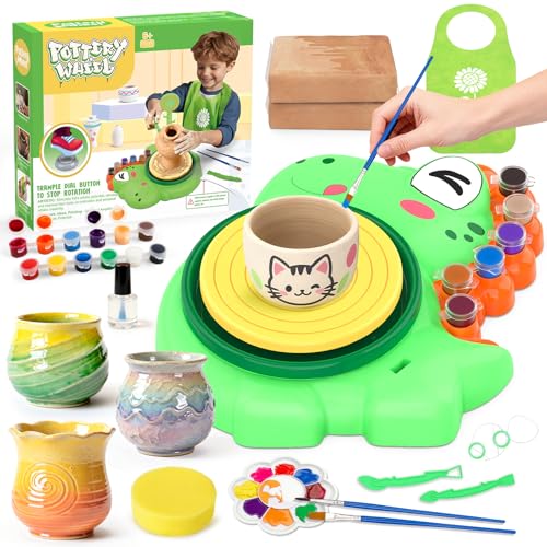 Pottery Wheel for Kids, Dino Craft Kit Arts and Crafts for Kids Ages 6-12 - color: green