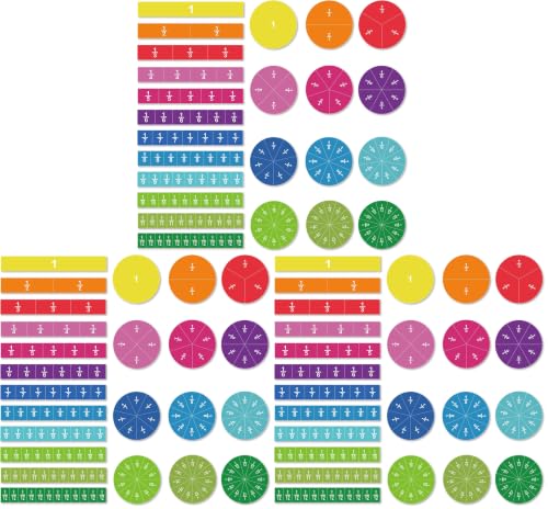 ZazzyKid Magnetic Fraction Tiles & Circles, 156pcs, 12 Color Coded, Fraction Manipulatives (Pack of 3) - size: Medium (Pack of 3)