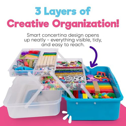 Blue Squid Arts & Crafts Box (Blue)- 2800+ pcs Deluxe Craft Supplies Box, 2 Drawers, 18 Compartments, Sturdy Handle - Art Crafting Kit Birthday Gifts for Kids, School Supply for Ages 4-12 - color: Craft Box Blue