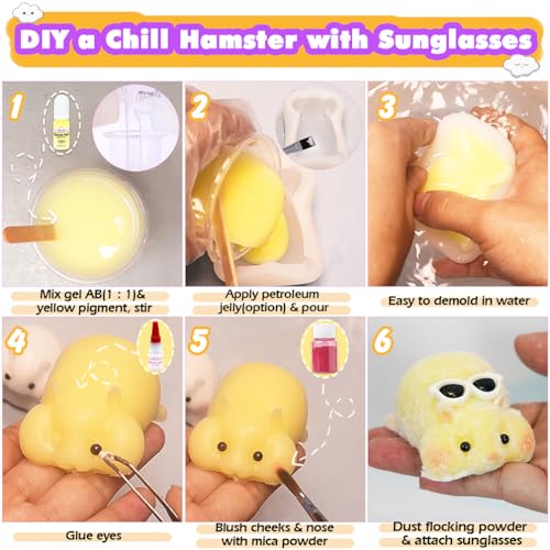FUNSHOWCASE Taba Squishy Maker 2 Hamster Silicone Molds+Gel+Kits Fufu Squish Making Pack - color: 2 hamster