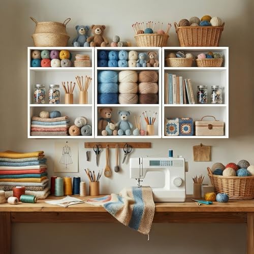 FIMELLO 47.4’’W*11’’D*23.6’’H Sewing Storage Cabinet Wall Mounted, Craft Storage Cabinet with Adjustable Shelf, Hobby Storage Cabinet, Craft Shelving for Sewing Organization, Display Shelf, White - size: 15.8’’W * 3pcs