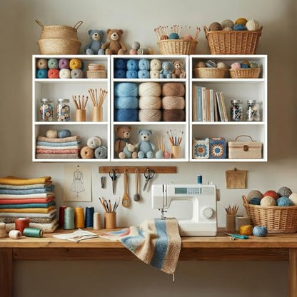 FIMELLO 47.4’’W*11’’D*23.6’’H Sewing Storage Cabinet Wall Mounted, Craft Storage Cabinet with Adjustable Shelf, Hobby Storage Cabinet, Craft Shelving for Sewing Organization, Display Shelf, White - size: 15.8’’W * 3pcs