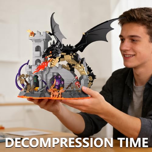 Dragon Castle Building Sets with Dice Tower Medieval Castle Building Blocks Sets Dice Rolling Tower Castle Model Kits Toys Gift for Adults Teens 919 PCS - color: Dragon Castle