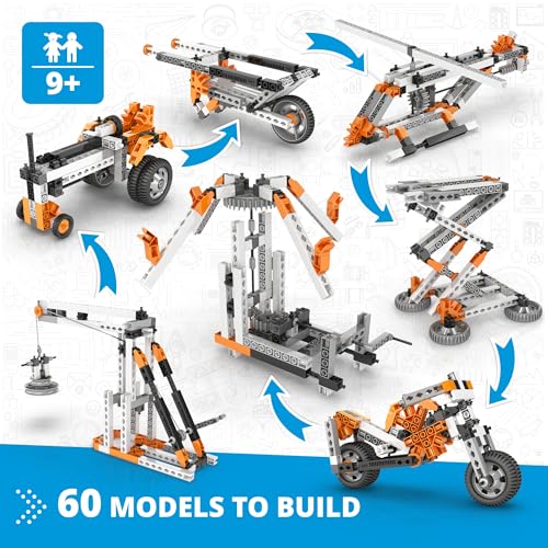 Engino: Discovering STEM - Simple Machines: Mechanisms that Multiply Force - 60 Models, Brick Building Set, Snap-Fit Construction, Experiment, Kids 9+