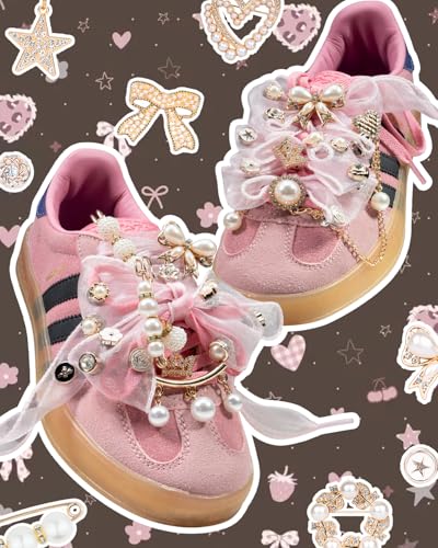DoDoBeads 68 Pcs Shoe Charms for Sneakers, Elegant Sneaker Charms Kit with Pearls, Crowns, Ribbons & Satin/Lace Shoelaces, Sock Charm for Women, DIY Shoe Lace Decorations - style: Royal Pearl