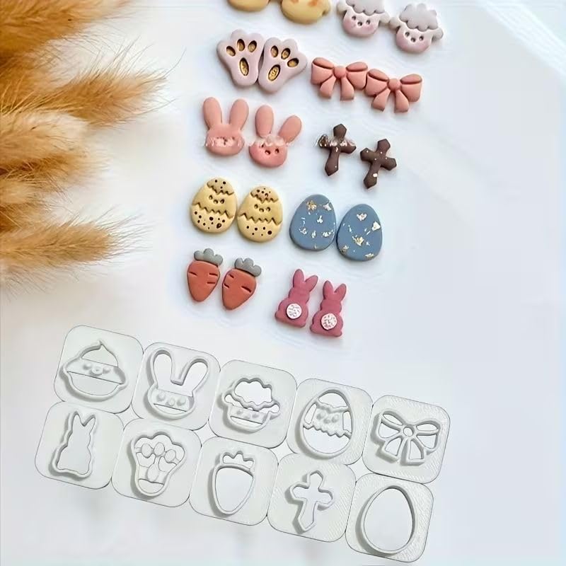 10Pcs Farm Easter Polymer Clay Cutters, - color: Easter