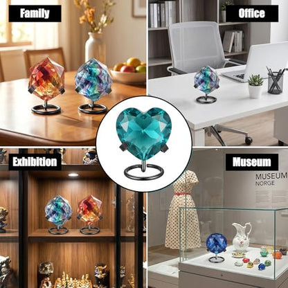 12 Pcs Metal Crystal Heart Stone Stand Crystal Ball Holder Rock Display Stand Mineral Specimen Display Easel Holder for Gemstones Fossils Agate Slabs Plates (Black, 2 x 2.36 x 2.44 Inch)