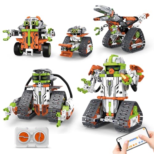 STEM Robot Building Kit with Remote Control for Boys Age 8-12, Coding Robotic Technic Toys Birthday Gifts for Kids, 5 in 1 Science Kit Robotic Models with 539 Pieces - color: Orange