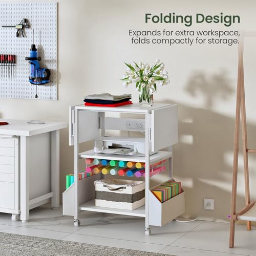 CHOEZON Foldable Heat Press Table with Charging Station, Movable Heat Transfer Stand with Vinyl Roll Holder and Storage Pockets, Mobile Workbench for DIY Sublimation Transfer, White TPS03UWB - color: White