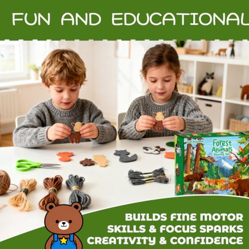 GOASION Sewing Kit for Kids, 8 Pcs Jungle Crafts Sewing Kit, Ages 5-8-12 - color: Forest Animals Sewing Set-8 Pack