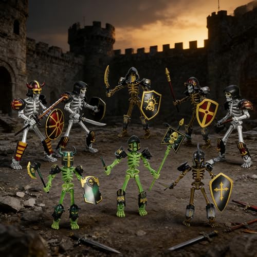 6 Pack T13 Action Figures Set with 54 Accessories, Skeleton Action Figure Mini Dummy 13, DIY Multi-Colored Titan 13, Skeleton Toy Multi-Jointed Movable 3D Printed Toys